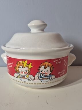 Vintage 1998 Campbell's Soup Kids Crock Ceramic Lidded Bowl Houston Harvest